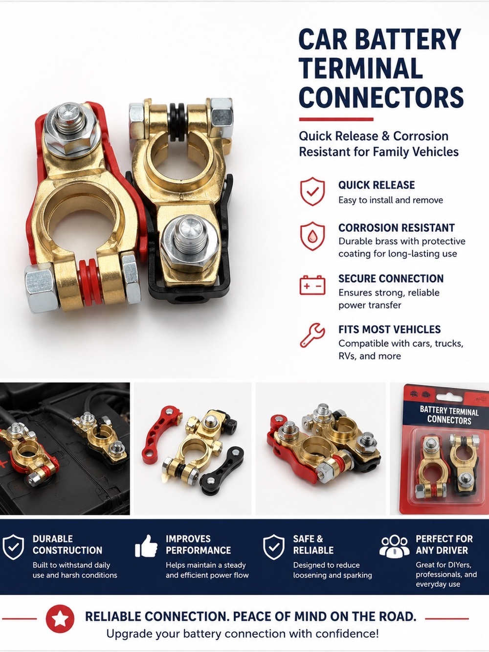 Car Battery Terminal Connectors - Red & Black